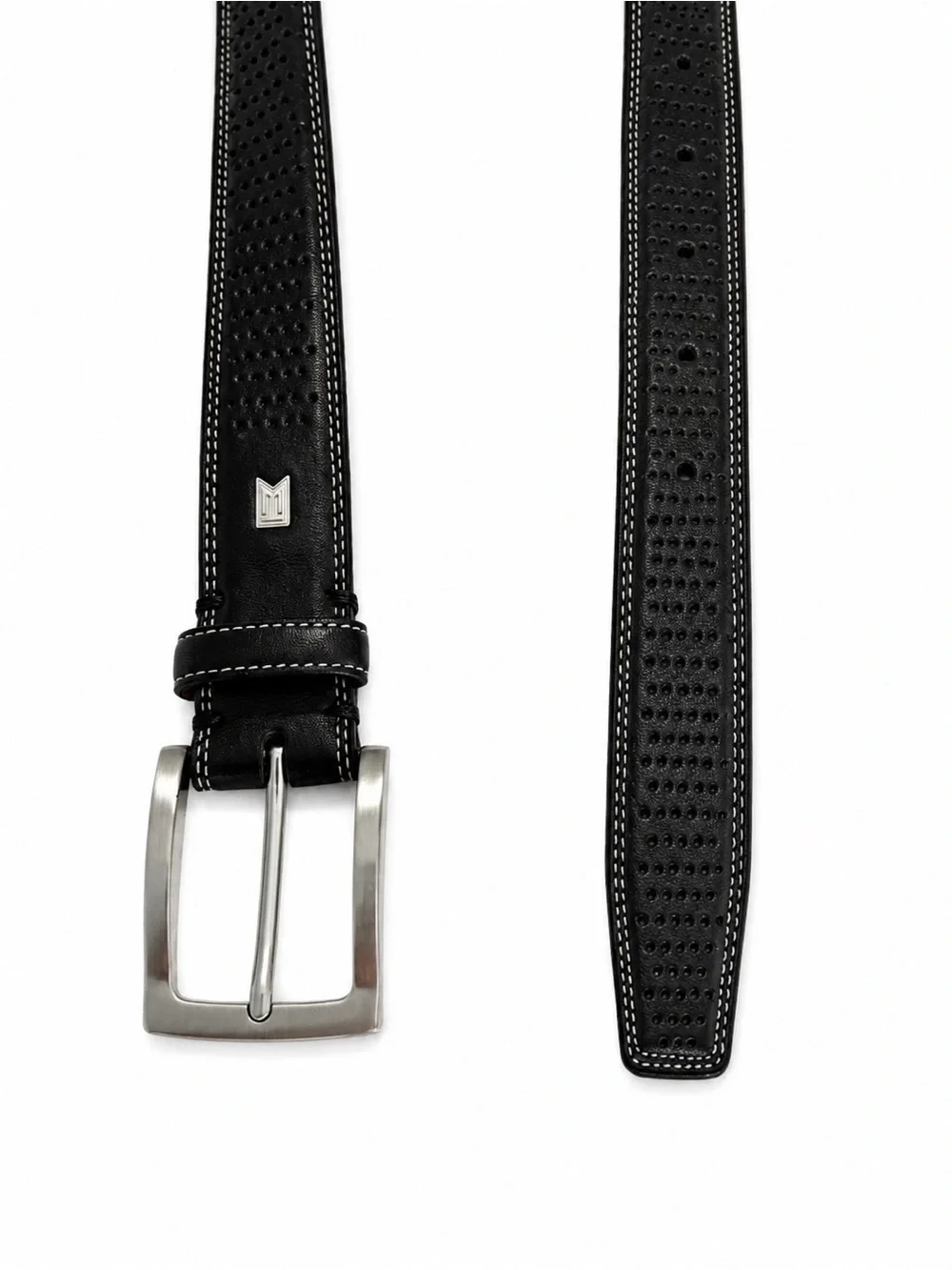 Tiger Woods Belt 32 Brown Leather TW Logo Perforated Golf Preppy Silver‎